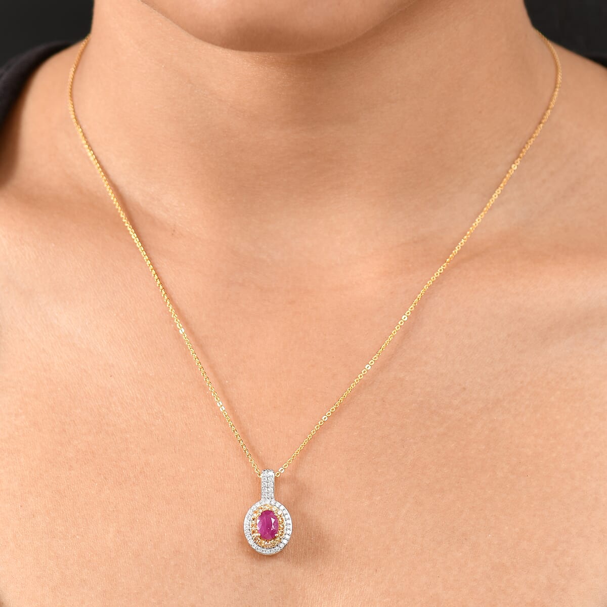 D’Joy Premium Mozambique Ruby and Multi Gemstone 1.60 ctw Sunfire Regalia Pendant Necklace 20 Inches in 18K Vermeil Yellow Gold Over Sterling Silver image number 2