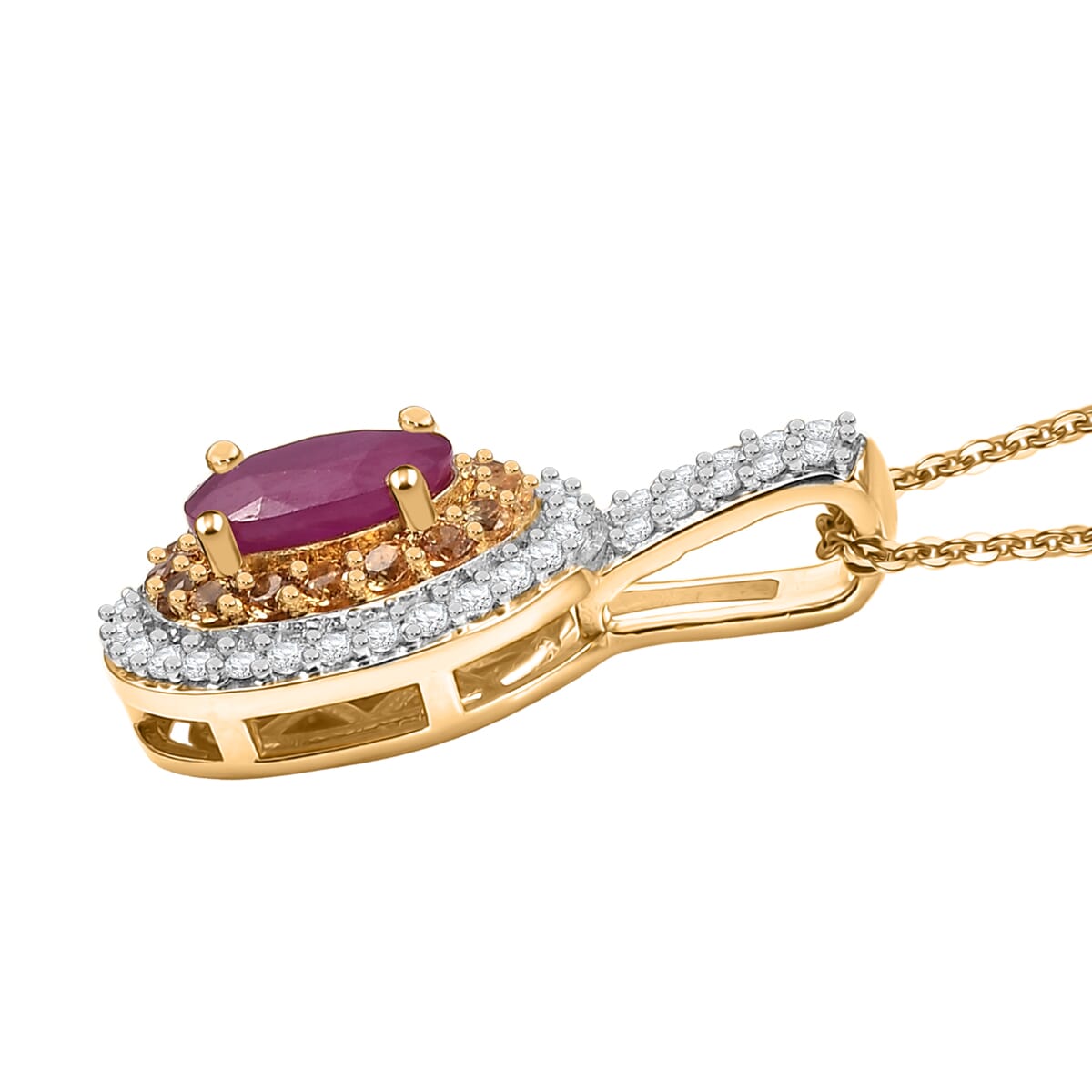 D’Joy Premium Mozambique Ruby and Multi Gemstone 1.60 ctw Sunfire Regalia Pendant Necklace 20 Inches in 18K Vermeil Yellow Gold Over Sterling Silver image number 3