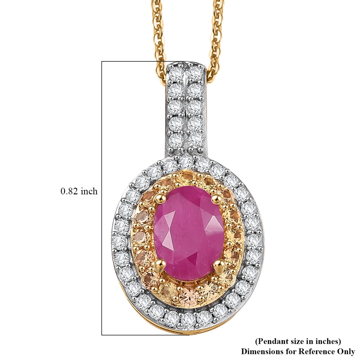 D’Joy Premium Mozambique Ruby and Multi Gemstone 1.60 ctw Sunfire Regalia Pendant Necklace 20 Inches in 18K Vermeil Yellow Gold Over Sterling Silver image number 6
