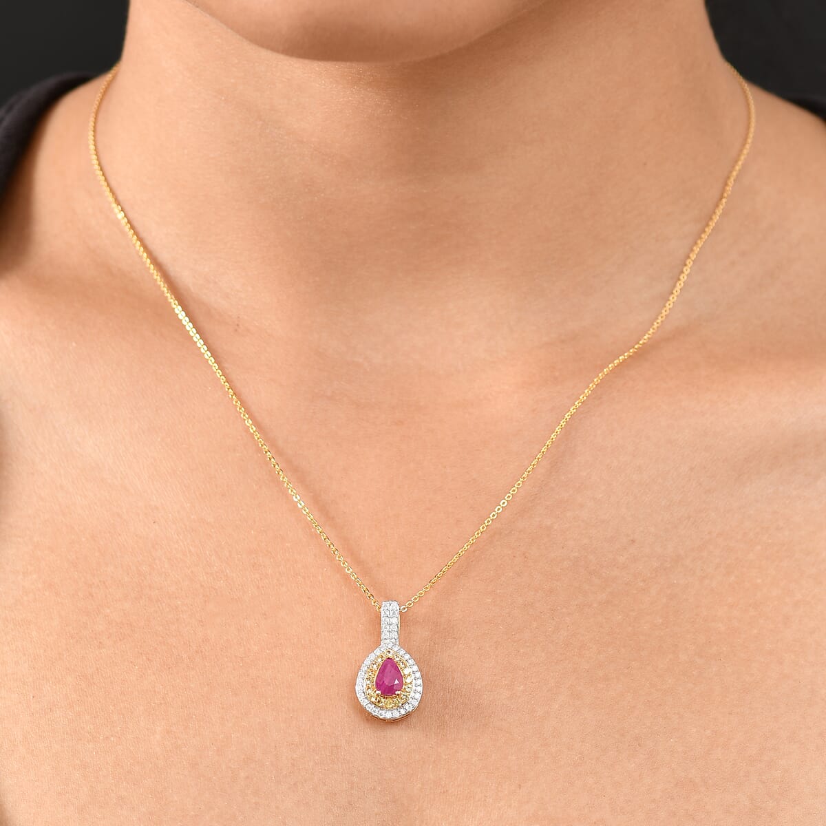 D’Joy Premium Mozambique Ruby, Multi Gemstone 1.50 ctw Sunfire Regalia Pendant Necklace 20 Inches in 18K Vermeil Yellow Gold Over Sterling Silver image number 2