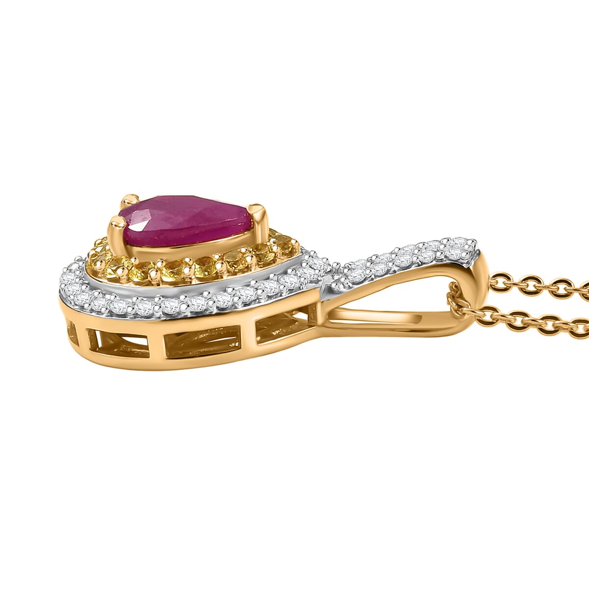D’Joy Premium Mozambique Ruby, Multi Gemstone 1.50 ctw Sunfire Regalia Pendant Necklace 20 Inches in 18K Vermeil Yellow Gold Over Sterling Silver image number 3