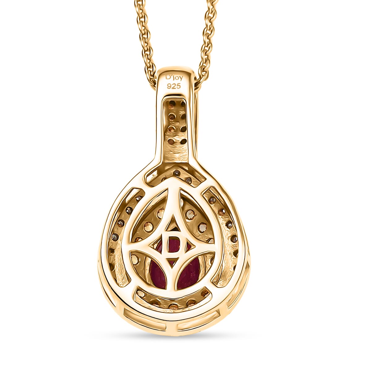 D’Joy Premium Mozambique Ruby, Multi Gemstone 1.50 ctw Sunfire Regalia Pendant Necklace 20 Inches in 18K Vermeil Yellow Gold Over Sterling Silver image number 4