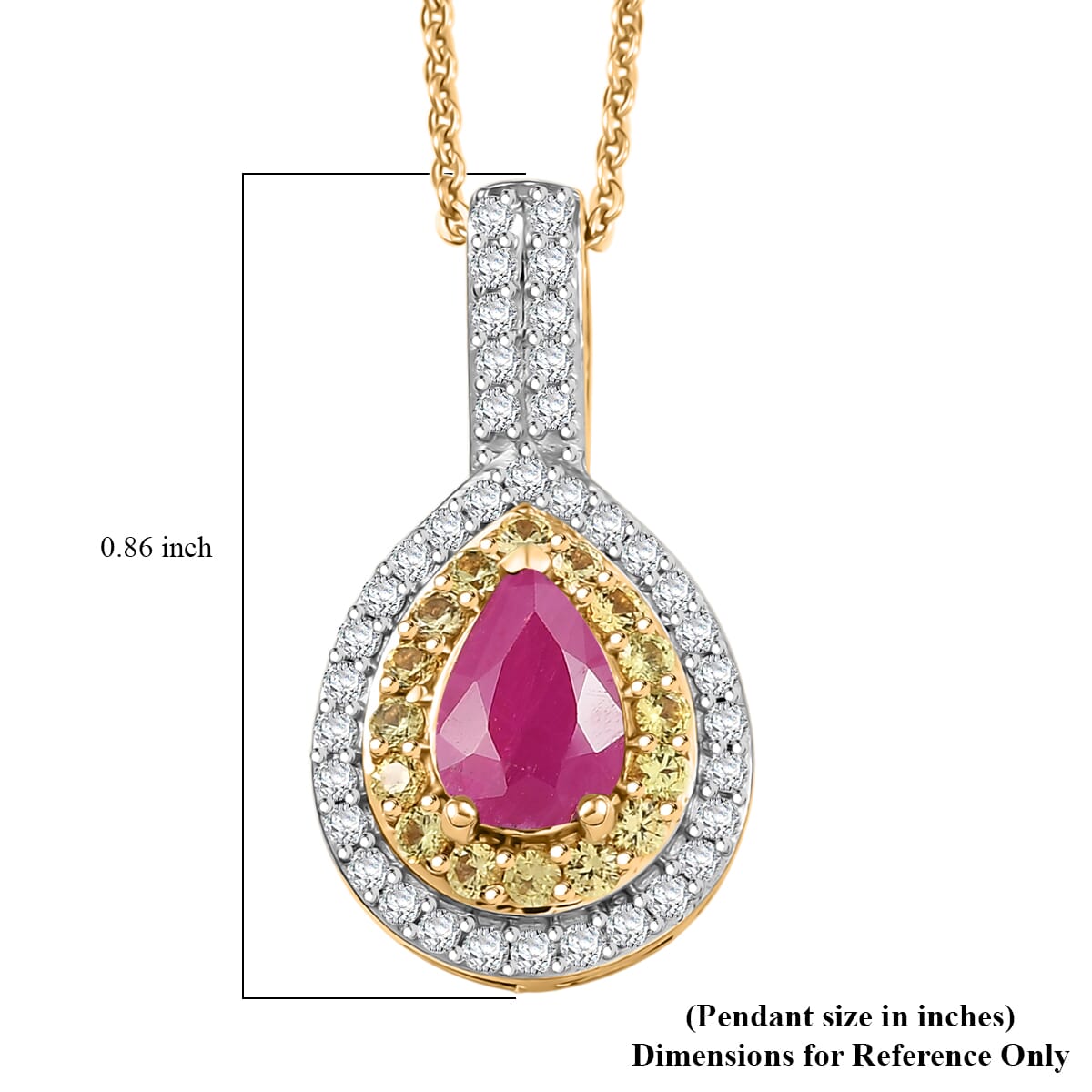 D’Joy Premium Mozambique Ruby, Multi Gemstone 1.50 ctw Sunfire Regalia Pendant Necklace 20 Inches in 18K Vermeil Yellow Gold Over Sterling Silver image number 6