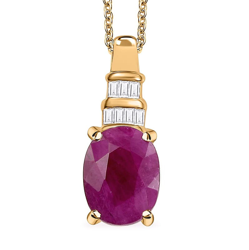 Luxoro Premium Royal Ruby and I2 Diamond 2.40 ctw Pendant Necklace 20 Inches in 10K Yellow Gold