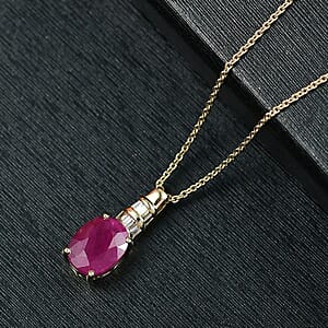 Luxoro Premium Royal Ruby and I2 Diamond 2.40 ctw Pendant Necklace 20 Inches in 10K Yellow Gold 