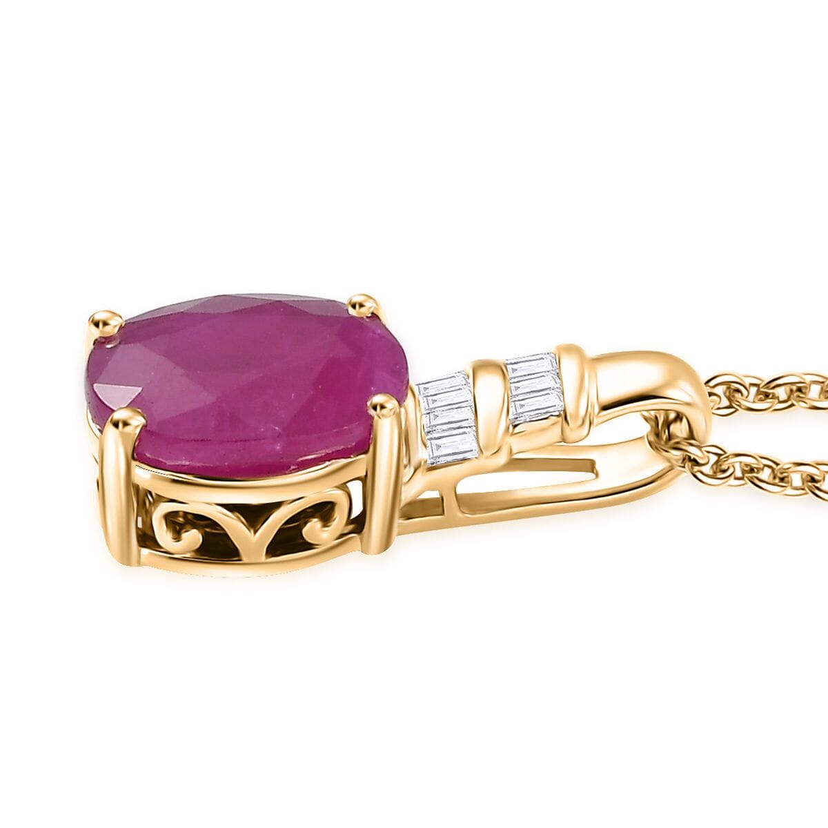 Luxoro Premium Mozambique Ruby and I2 Diamond 2.65 ctw Pendant Necklace 20 Inches in 10K Yellow Gold  image number 3