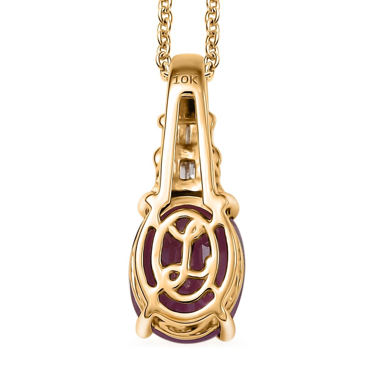 Luxoro Premium Mozambique Ruby and I2 Diamond 2.65 ctw Pendant Necklace 20 Inches in 10K Yellow Gold  image number 4