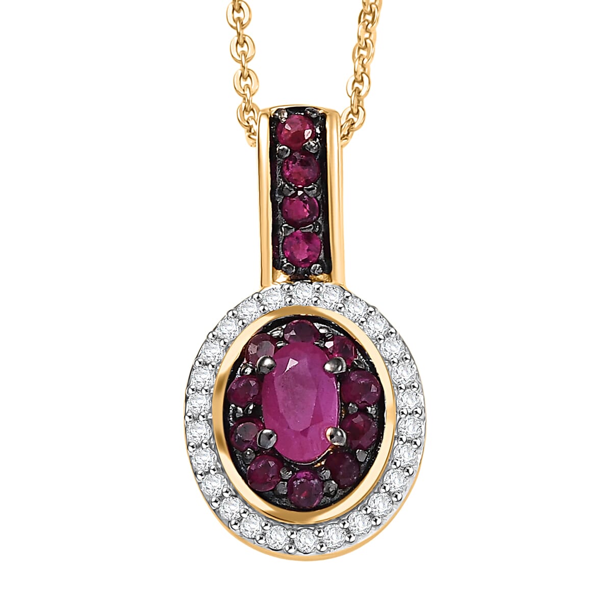 D'Joy Premium Mozambique Ruby and White Zircon 1.00 ctw Queen’s Whisper Pendant Necklace 20 Inches in 18K Vermeil Yellow Gold Over Sterling Silver  image number 0