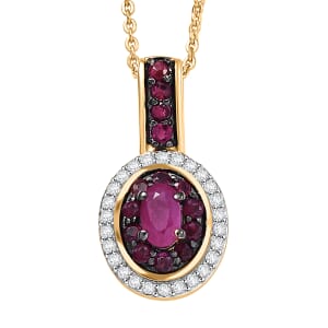 D'Joy Premium Mozambique Ruby and White Zircon 1.00 ctw Queen’s Whisper Pendant Necklace 20 Inches in 18K Vermeil Yellow Gold Over Sterling Silver 