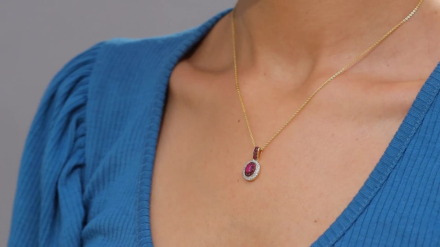 D'Joy Premium Montepuez Ruby and White Zircon 1.00 ctw Queen’s Whisper Pendant Necklace 20 Inches in 18K Vermeil Yellow Gold Over Sterling Silver