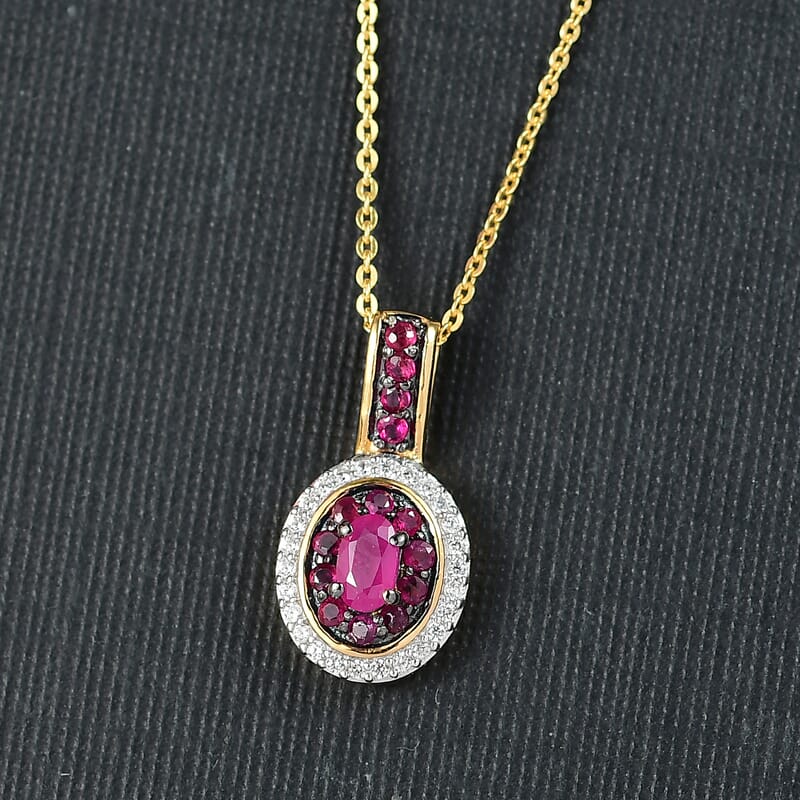 D'Joy Premium Montepuez Ruby and White Zircon 1.00 ctw Queen’s Whisper Pendant Necklace 20 Inches in 18K Vermeil Yellow Gold Over Sterling Silver 