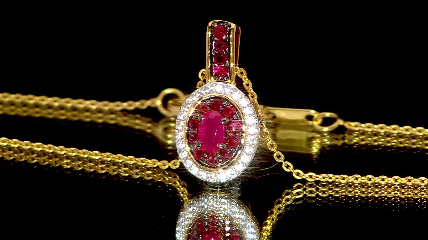 D'Joy Premium Montepuez Ruby and White Zircon 1.00 ctw Queen’s Whisper Pendant Necklace 20 Inches in 18K Vermeil Yellow Gold Over Sterling Silver