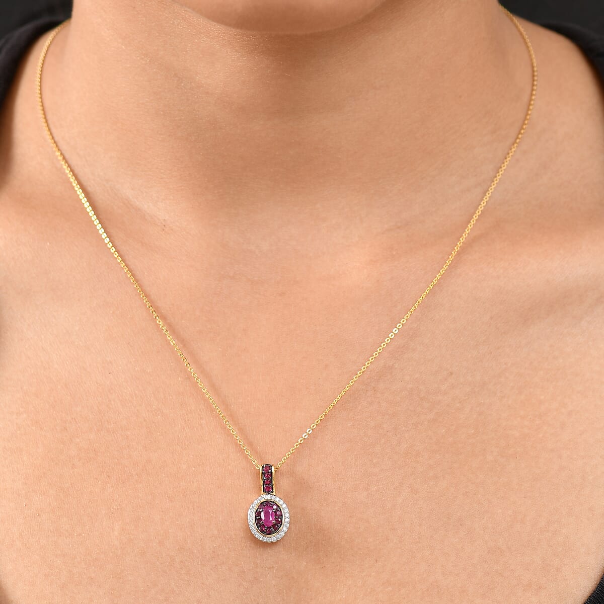 D'Joy Premium Mozambique Ruby and White Zircon 1.00 ctw Queen’s Whisper Pendant Necklace 20 Inches in 18K Vermeil Yellow Gold Over Sterling Silver  image number 2
