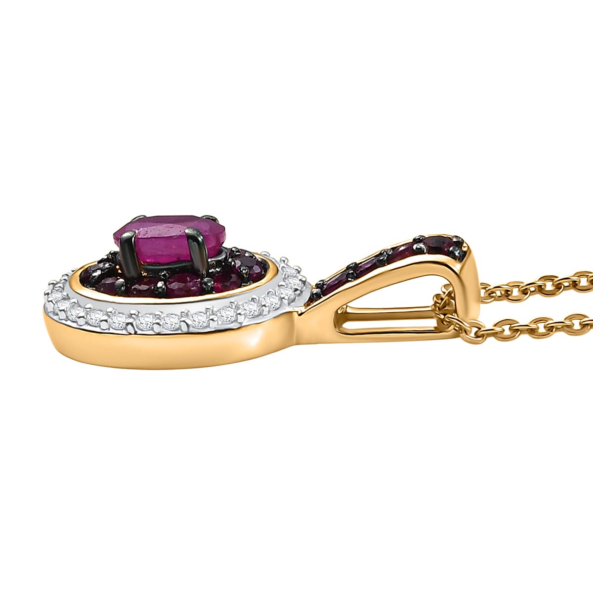 D'Joy Premium Mozambique Ruby and White Zircon 1.00 ctw Queen’s Whisper Pendant Necklace 20 Inches in 18K Vermeil Yellow Gold Over Sterling Silver  image number 3