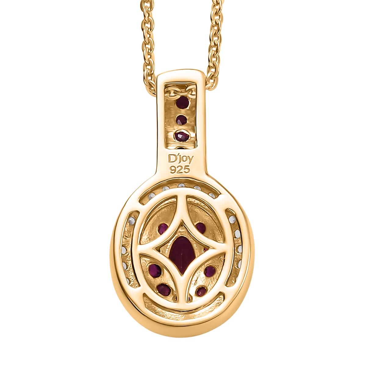 D'Joy Premium Mozambique Ruby and White Zircon 1.00 ctw Queen’s Whisper Pendant Necklace 20 Inches in 18K Vermeil Yellow Gold Over Sterling Silver  image number 4