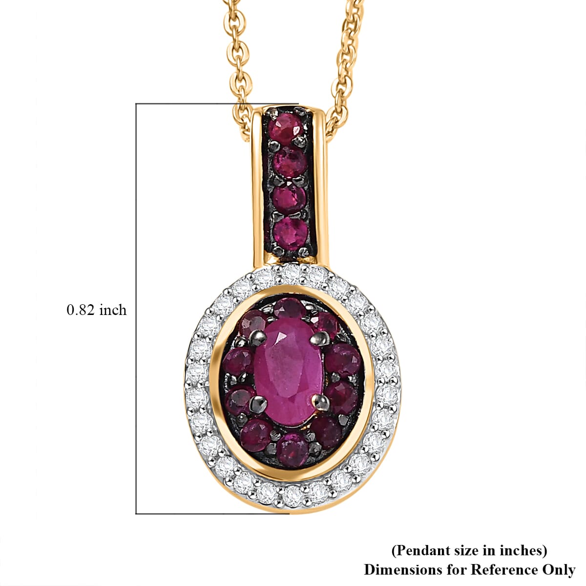 D'Joy Premium Mozambique Ruby and White Zircon 1.00 ctw Queen’s Whisper Pendant Necklace 20 Inches in 18K Vermeil Yellow Gold Over Sterling Silver  image number 5