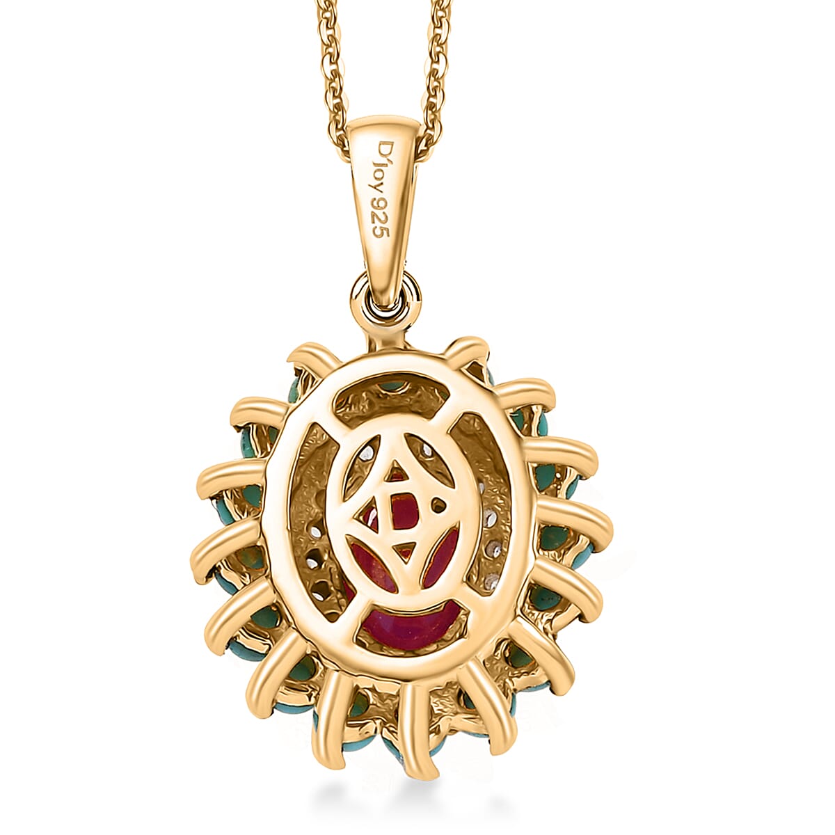 D'Joy Premium Montepuez Ruby and Multi Gemstone 1.75 ctw Royal Bloom Pendant Necklace 20 Inches in 18K Vermeil Yellow Gold Over Sterling Silver