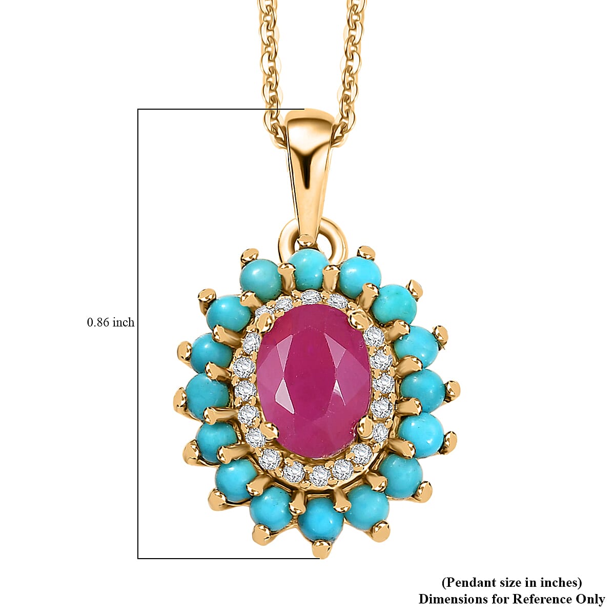 D'Joy Premium Montepuez Ruby and Multi Gemstone 1.75 ctw Royal Bloom Pendant Necklace 20 Inches in 18K Vermeil Yellow Gold Over Sterling Silver