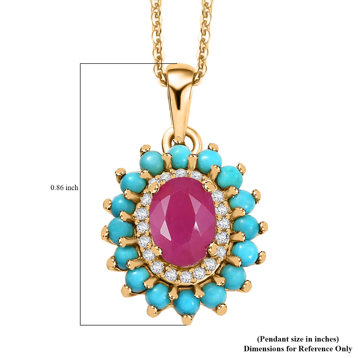 D’Joy Premium Mozambique Ruby and Multi Gemstone 1.75 ctw Royal Bloom Pendant Necklace 20 Inches in 18K Vermeil Yellow Gold Over Sterling Silver image number 6