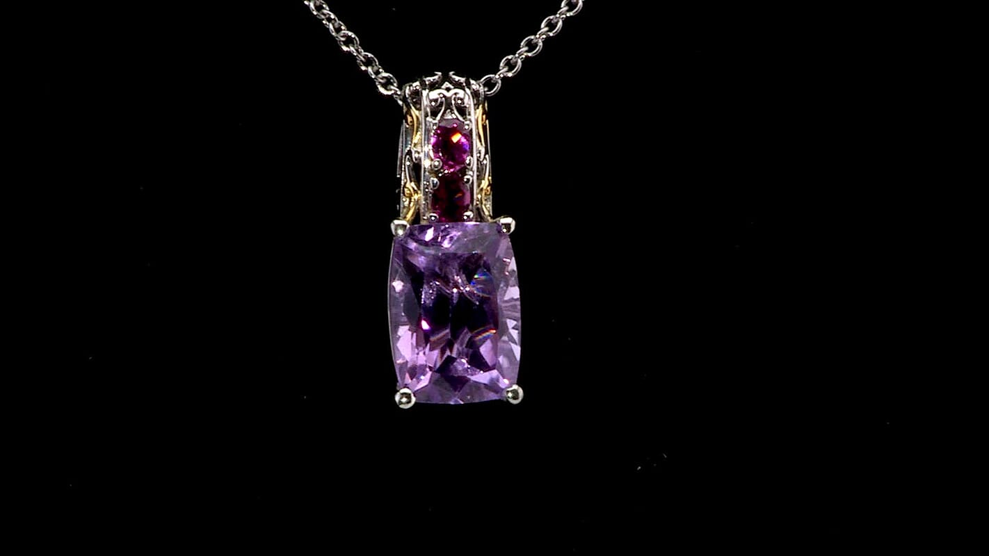 EverTrue Rose De France Amethyst and Orissa Rhodolite Garnet 6.90 ctw Pendant in 18K YG Plated and Platinum Bond with Stainless Steel Necklace 20 Inches