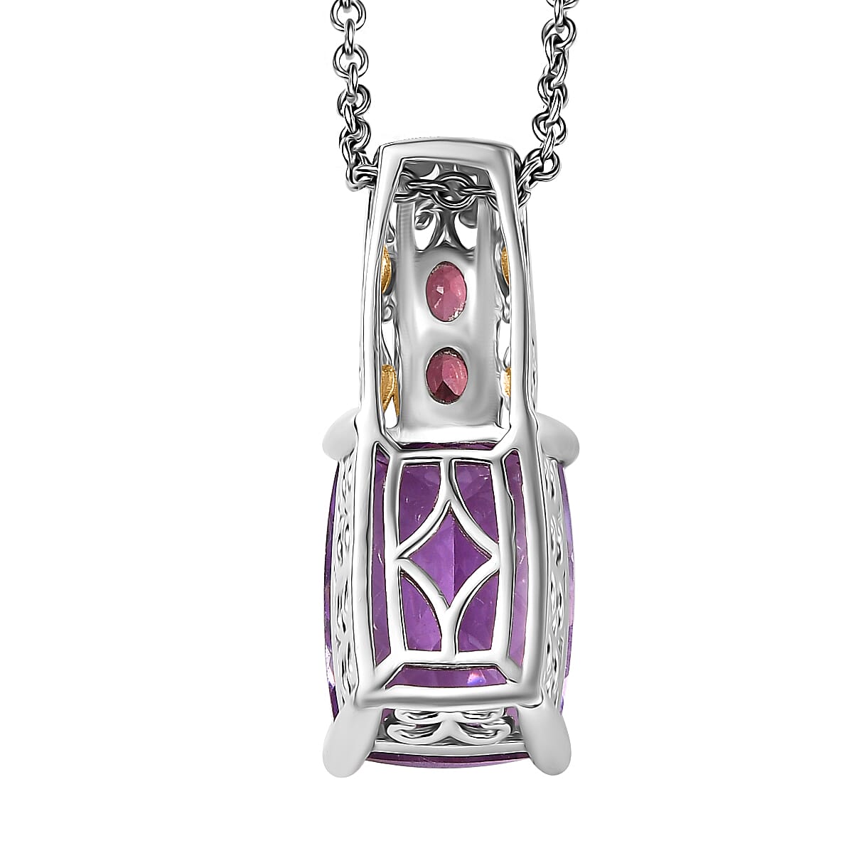 EverTrue Rose De France Amethyst and Orissa Rhodolite Garnet 6.90 ctw Pendant in 18K YG Plated and Platinum Bond with Stainless Steel Necklace 20 Inches image number 4