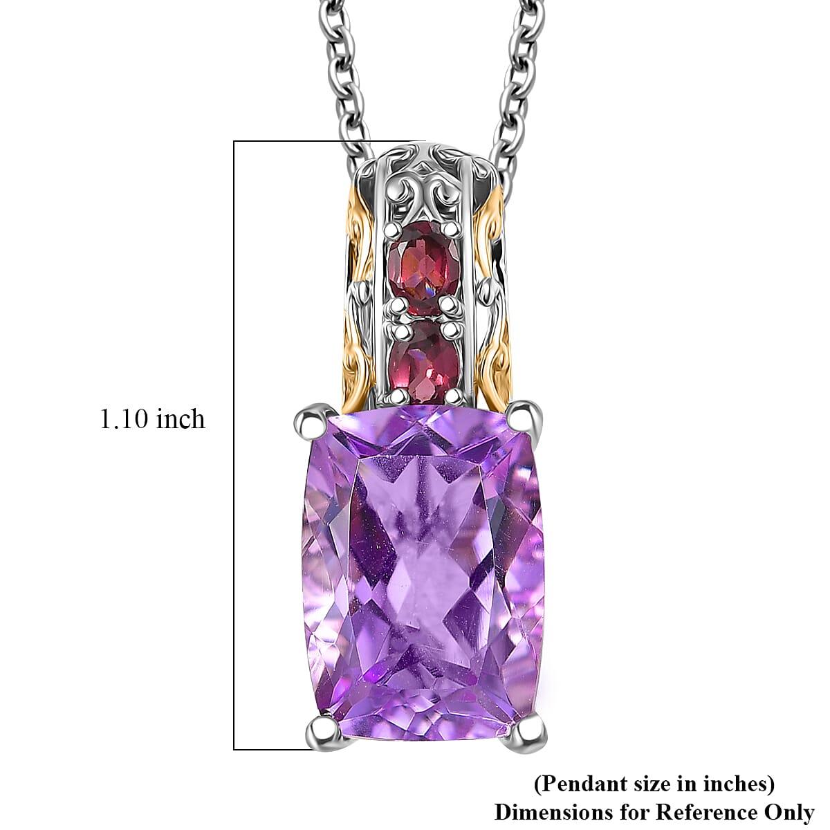 EverTrue Rose De France Amethyst and Orissa Rhodolite Garnet 6.90 ctw Pendant in 18K YG Plated and Platinum Bond with Stainless Steel Necklace 20 Inches image number 5