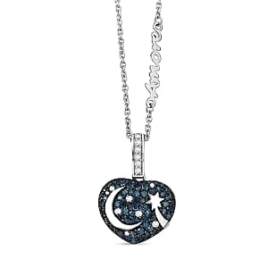 GP Blue Diamond and White Diamond 1.04 ctw Pendant in Rhodium Over Sterling Silver (6.86 g)