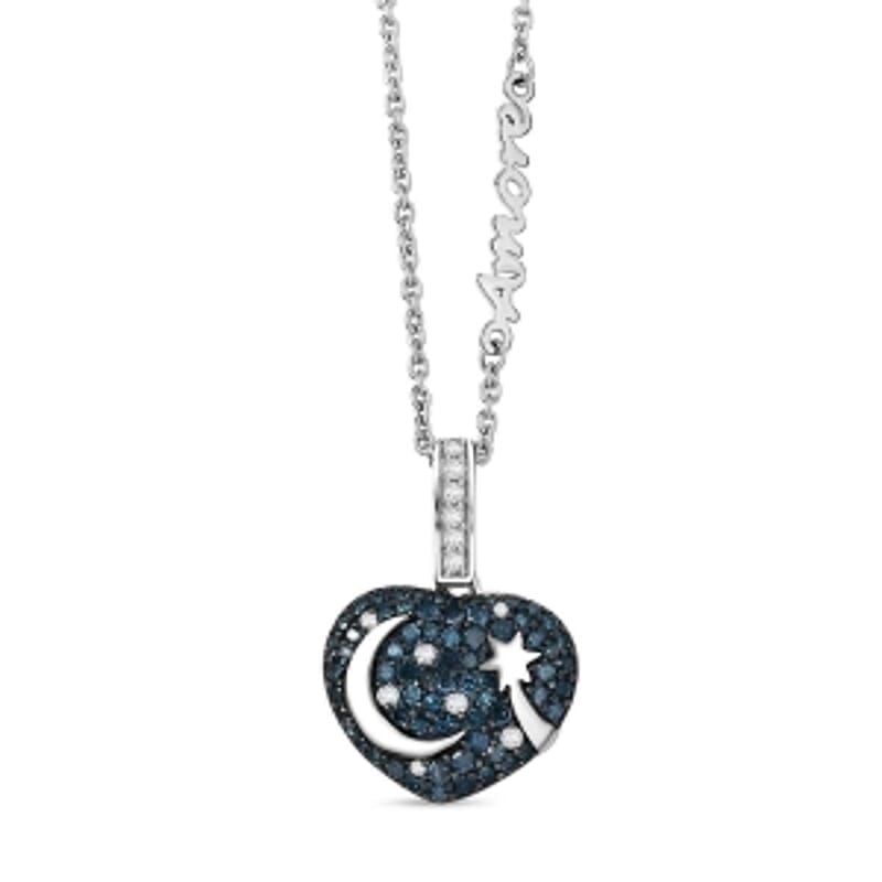 GP Blue Diamond and White Diamond 1.04 ctw Pendant in Rhodium Over Sterling Silver (6.86 g)