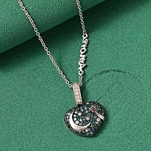 GP Blue Diamond and White Diamond 1.04 ctw Pendant in Rhodium Over Sterling Silver (6.86 g)