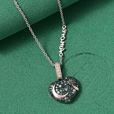 GP Blue Diamond and White Diamond 1.04 ctw Pendant in Rhodium Over Sterling Silver (6.86 g)
