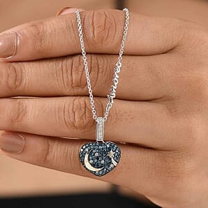 GP Blue Diamond and White Diamond 1.04 ctw Pendant in Rhodium Over Sterling Silver (6.86 g)