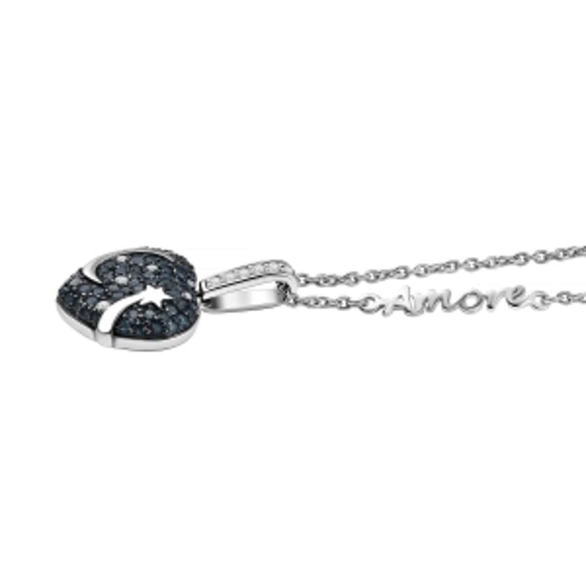 GP Blue Diamond and White Diamond 1.04 ctw Pendant in Rhodium Over Sterling Silver (6.86 g) image number 4