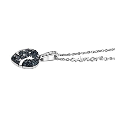 GP Blue Diamond and White Diamond 1.04 ctw Pendant in Rhodium Over Sterling Silver (6.86 g)