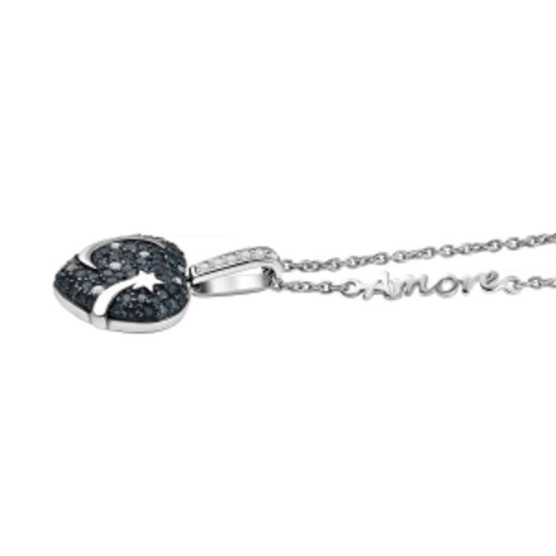 GP Blue Diamond and White Diamond 1.04 ctw Pendant in Rhodium Over Sterling Silver (6.86 g)