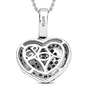GP Blue Diamond and White Diamond 1.04 ctw Pendant in Rhodium Over Sterling Silver (6.86 g)