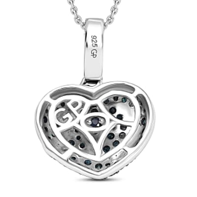 GP Blue Diamond and White Diamond 1.04 ctw Pendant in Rhodium Over Sterling Silver (6.86 g)