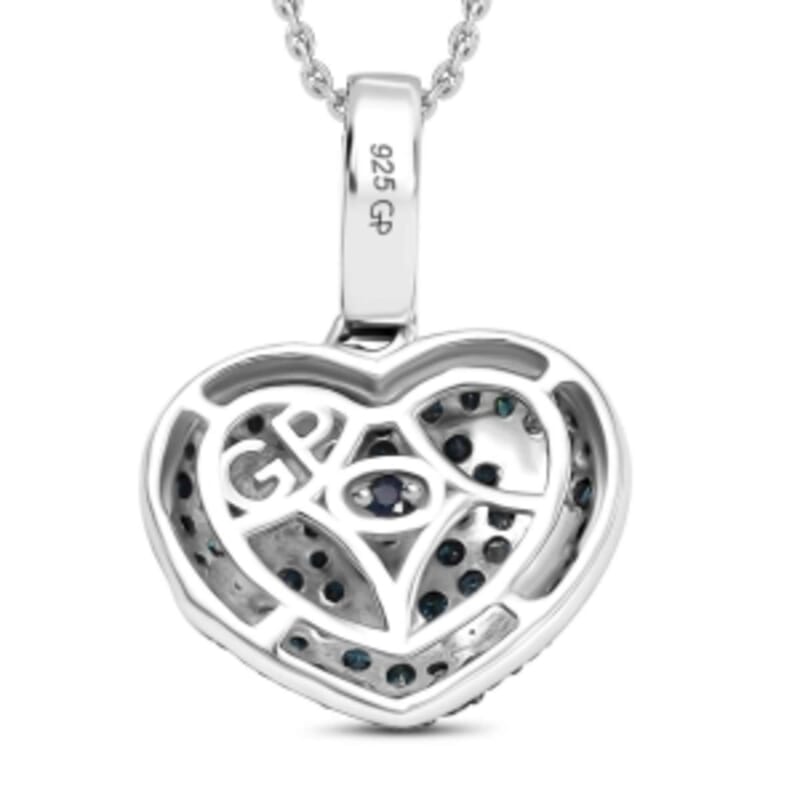 GP Blue Diamond and White Diamond 1.04 ctw Pendant in Rhodium Over Sterling Silver (6.86 g)