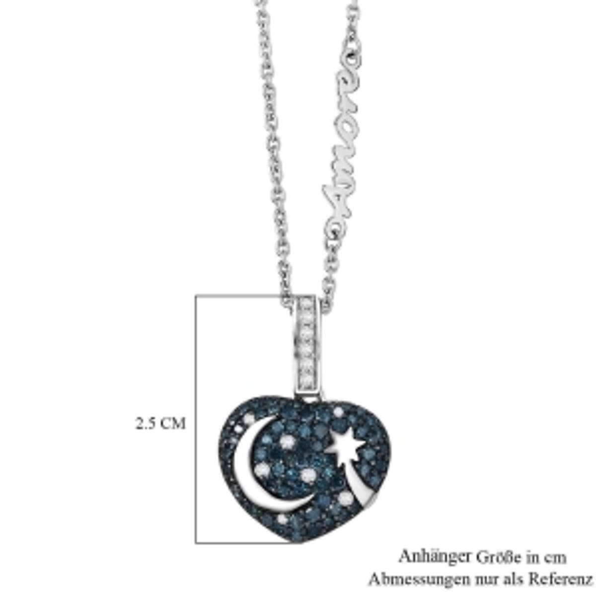 GP Blue Diamond and White Diamond 1.04 ctw Pendant in Rhodium Over Sterling Silver (6.86 g) image number 7