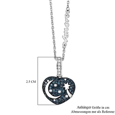 GP Blue Diamond and White Diamond 1.04 ctw Pendant in Rhodium Over Sterling Silver (6.86 g)