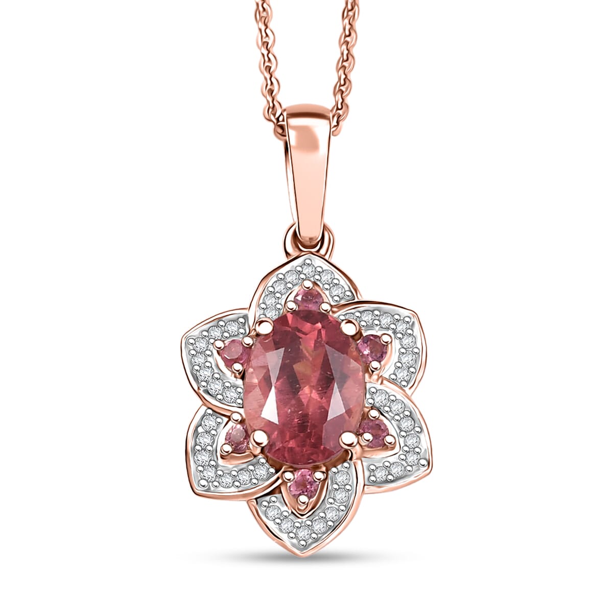 D'Joy Red Apatite and Multi Gemstone 1.85 ctw Lotus Bloom Pendant Necklace 20 Inches in 18K Vermeil Rose Gold Over Sterling Silver image number 0
