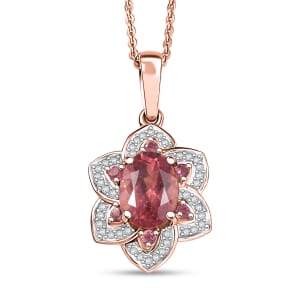 D'Joy Red Apatite and Multi Gemstone 1.85 ctw Lotus Bloom Pendant Necklace 20 Inches in 18K Vermeil Rose Gold Over Sterling Silver