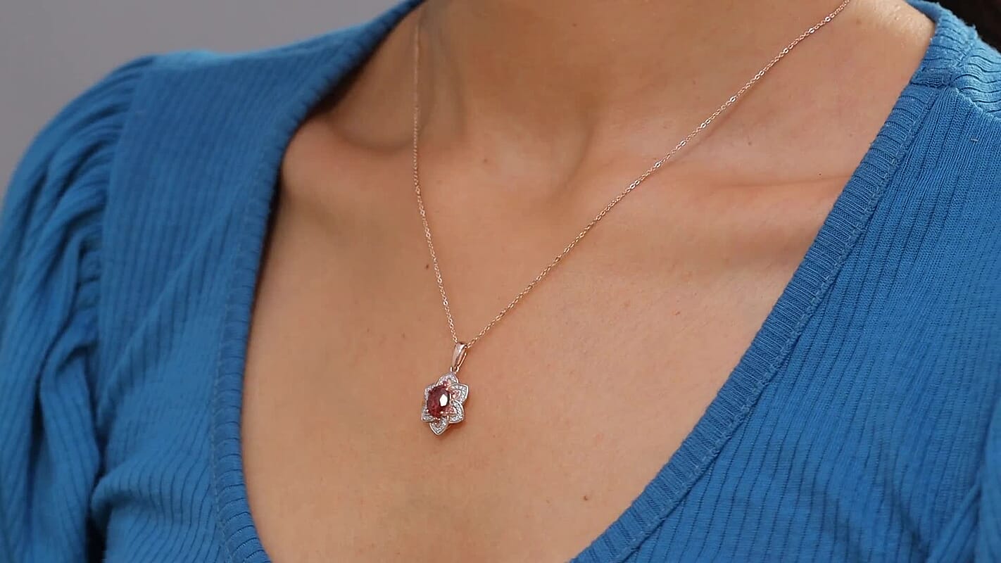 D'Joy Red Apatite and Multi Gemstone 1.50 ctw Blazing Bloom Pendant Necklace 20 Inches in 18K Vermeil Rose Gold Over Sterling Silver