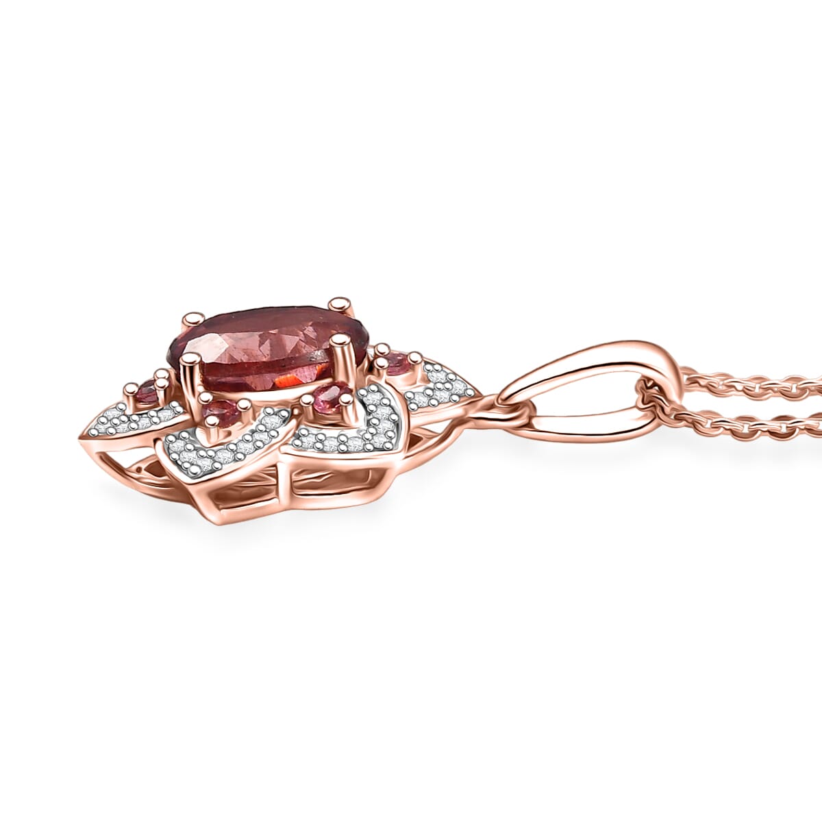 D'Joy Red Apatite and Multi Gemstone 1.85 ctw Lotus Bloom Pendant Necklace 20 Inches in 18K Vermeil Rose Gold Over Sterling Silver image number 3