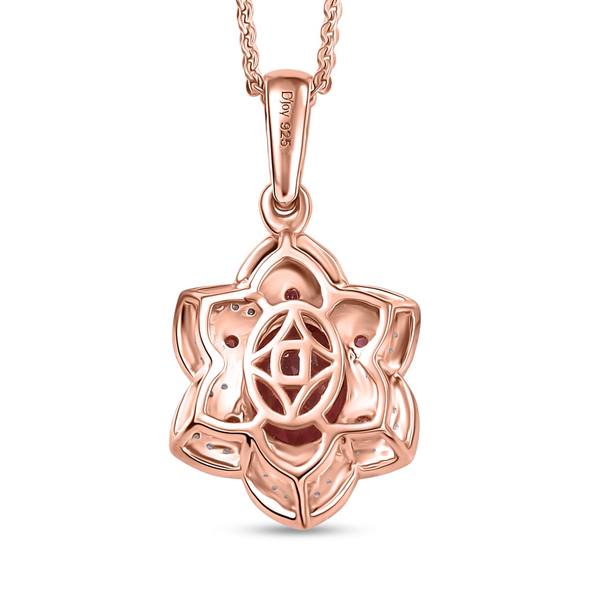 D'Joy Red Apatite and Multi Gemstone 1.85 ctw Lotus Bloom Pendant Necklace 20 Inches in 18K Vermeil Rose Gold Over Sterling Silver image number 4