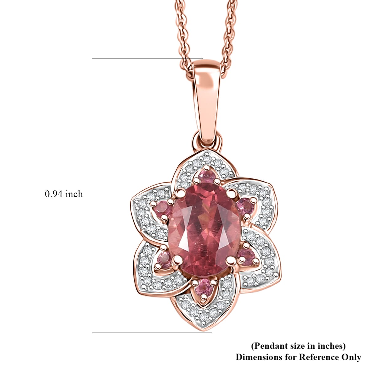 D'Joy Red Apatite and Multi Gemstone 1.85 ctw Lotus Bloom Pendant Necklace 20 Inches in 18K Vermeil Rose Gold Over Sterling Silver image number 6