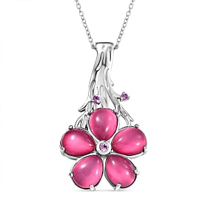 GP Mulberry Moonstone and Madagascar Pink Sapphire 10.15 ctw Pendant Necklace in Rhodium Over Sterling Silver 18 Inches 