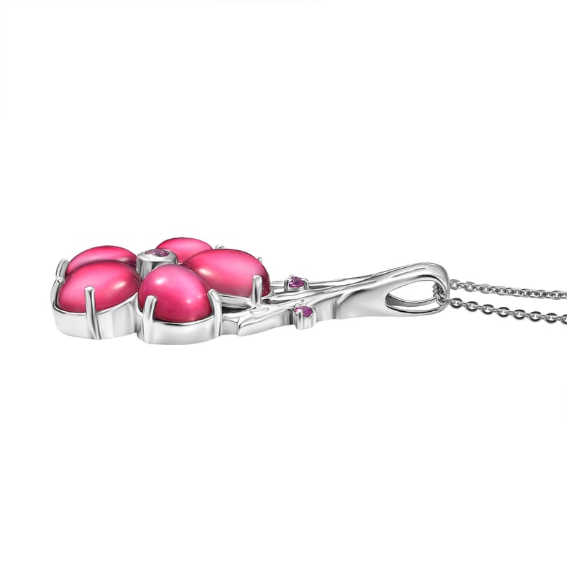 GP Mulberry Moonstone and Madagascar Pink Sapphire 10.15 ctw Pendant Necklace in Rhodium Over Sterling Silver 18 Inches 