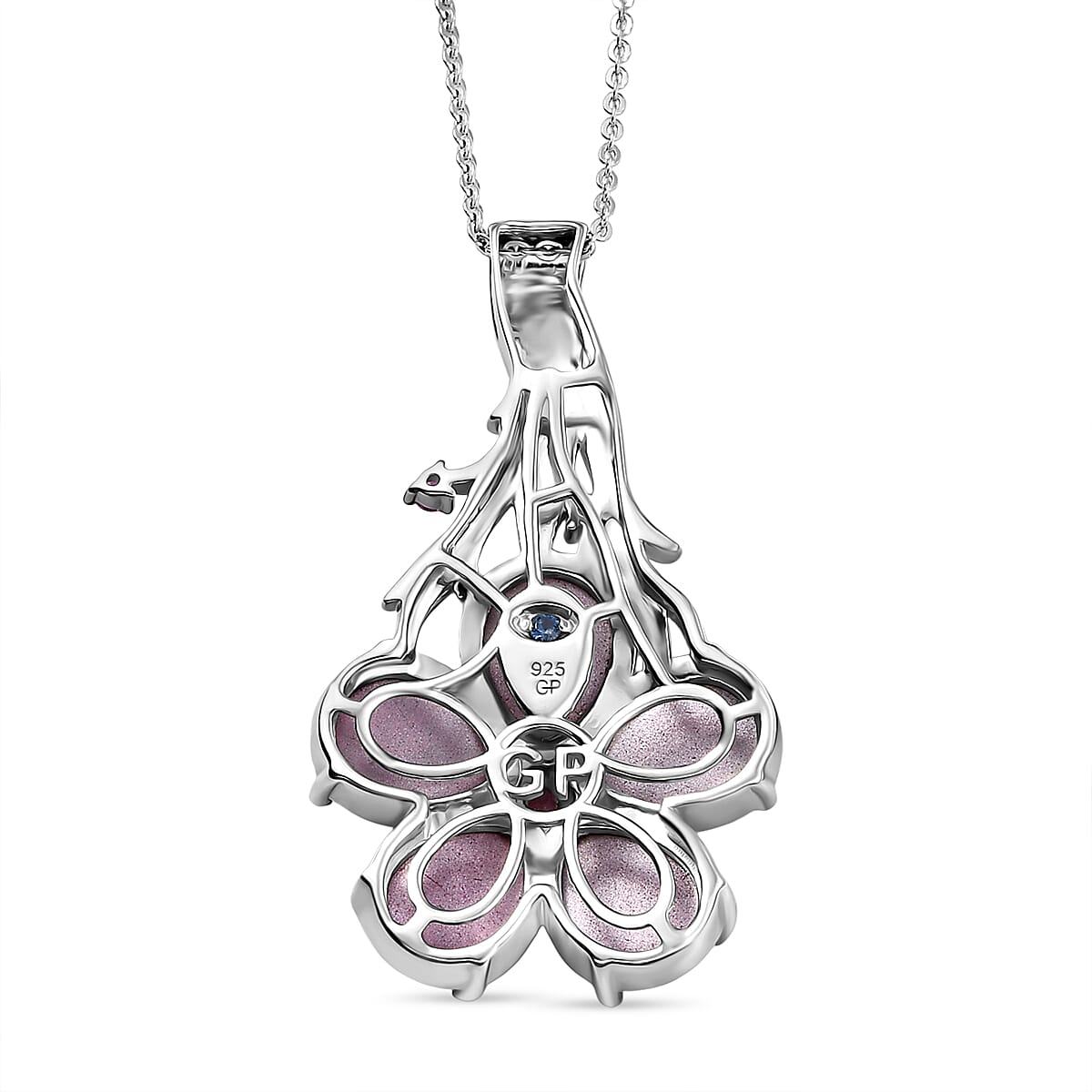 GP Mulberry Moonstone and Madagascar Pink Sapphire 10.15 ctw Pendant Necklace in Rhodium Over Sterling Silver 18 Inches  image number 5