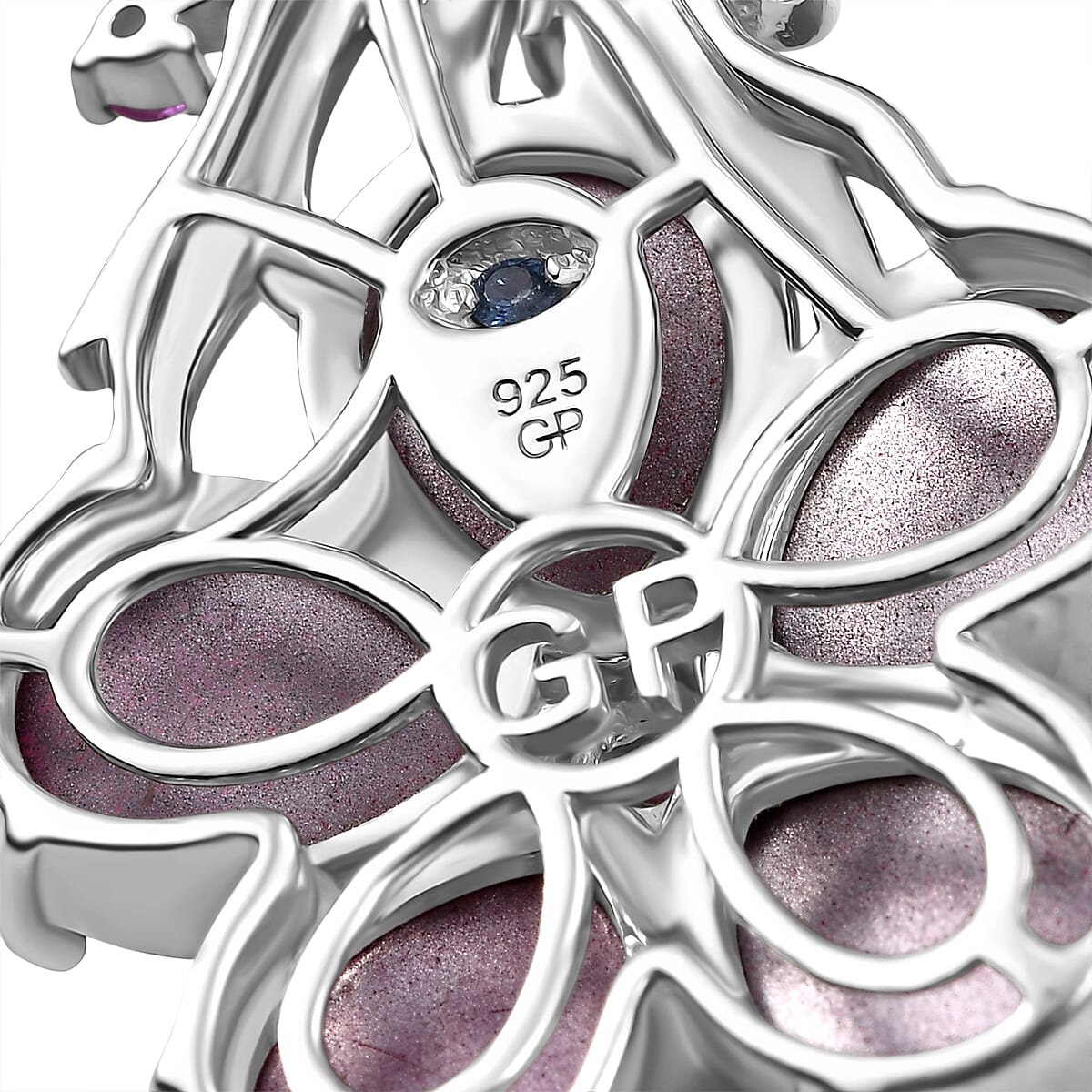 GP Mulberry Moonstone and Madagascar Pink Sapphire 10.15 ctw Pendant Necklace in Rhodium Over Sterling Silver 18 Inches