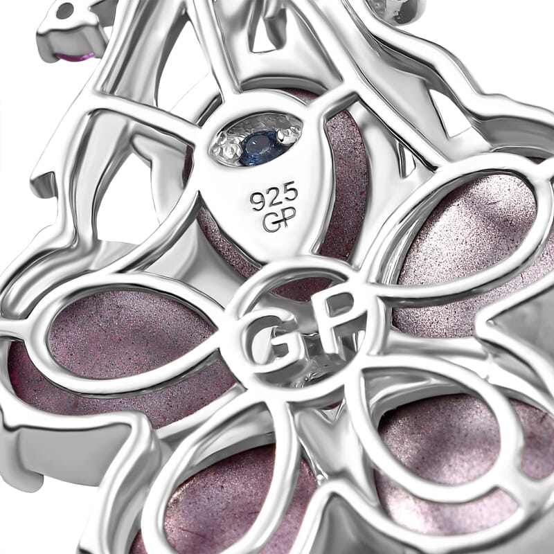 GP Mulberry Moonstone and Madagascar Pink Sapphire 10.15 ctw Pendant Necklace in Rhodium Over Sterling Silver 18 Inches 
